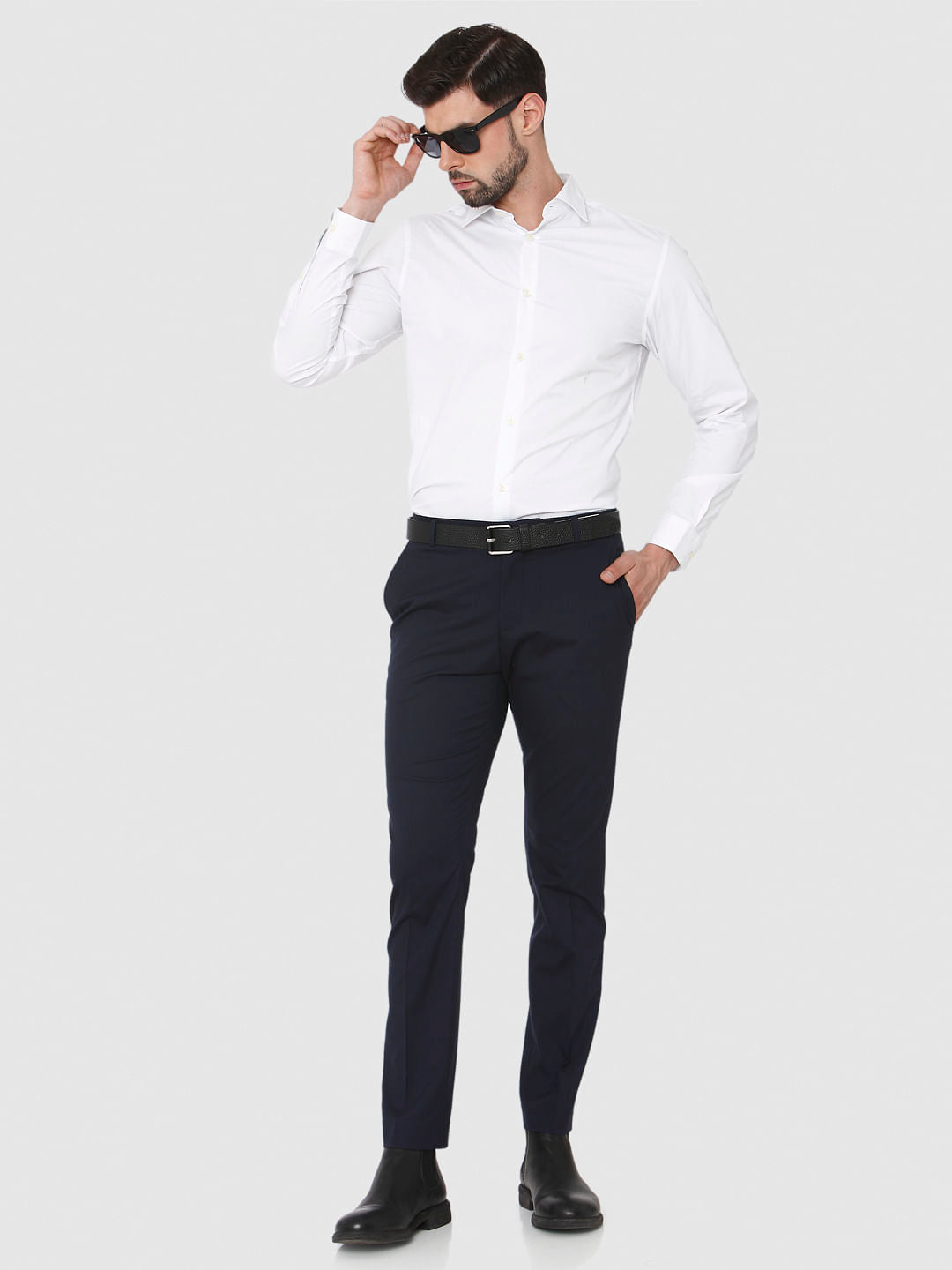 Navy Blue Slim Fit Formal Trousers