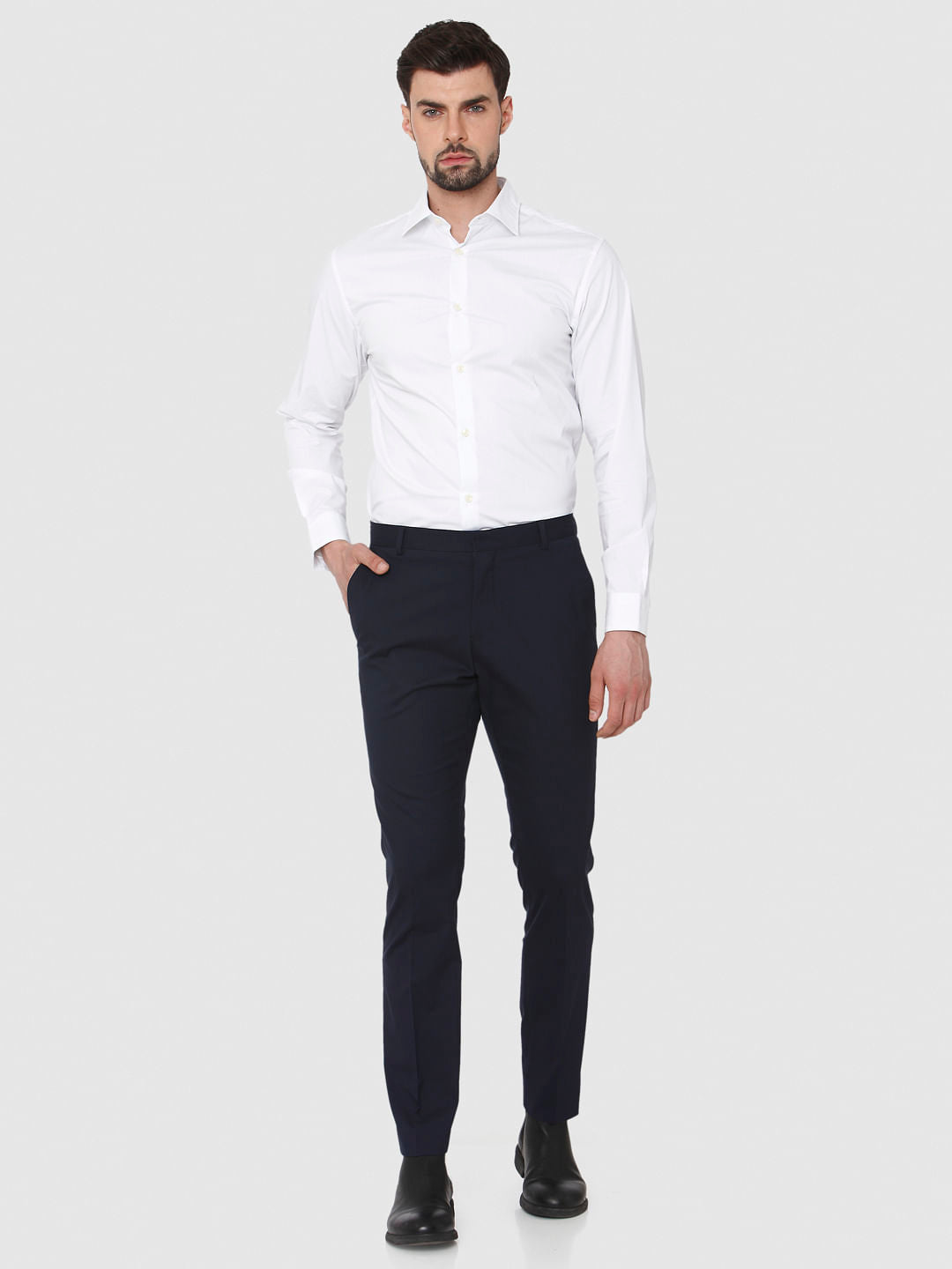 Navy Blue Slim Fit Formal Trousers