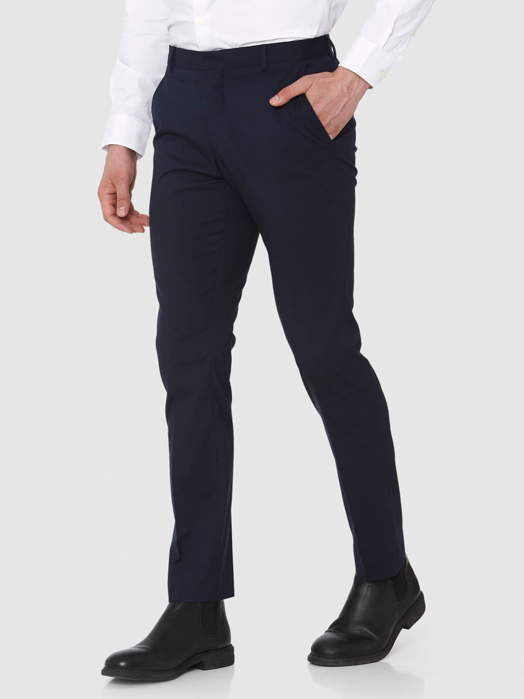 Navy Blue Slim Fit Formal Trousers