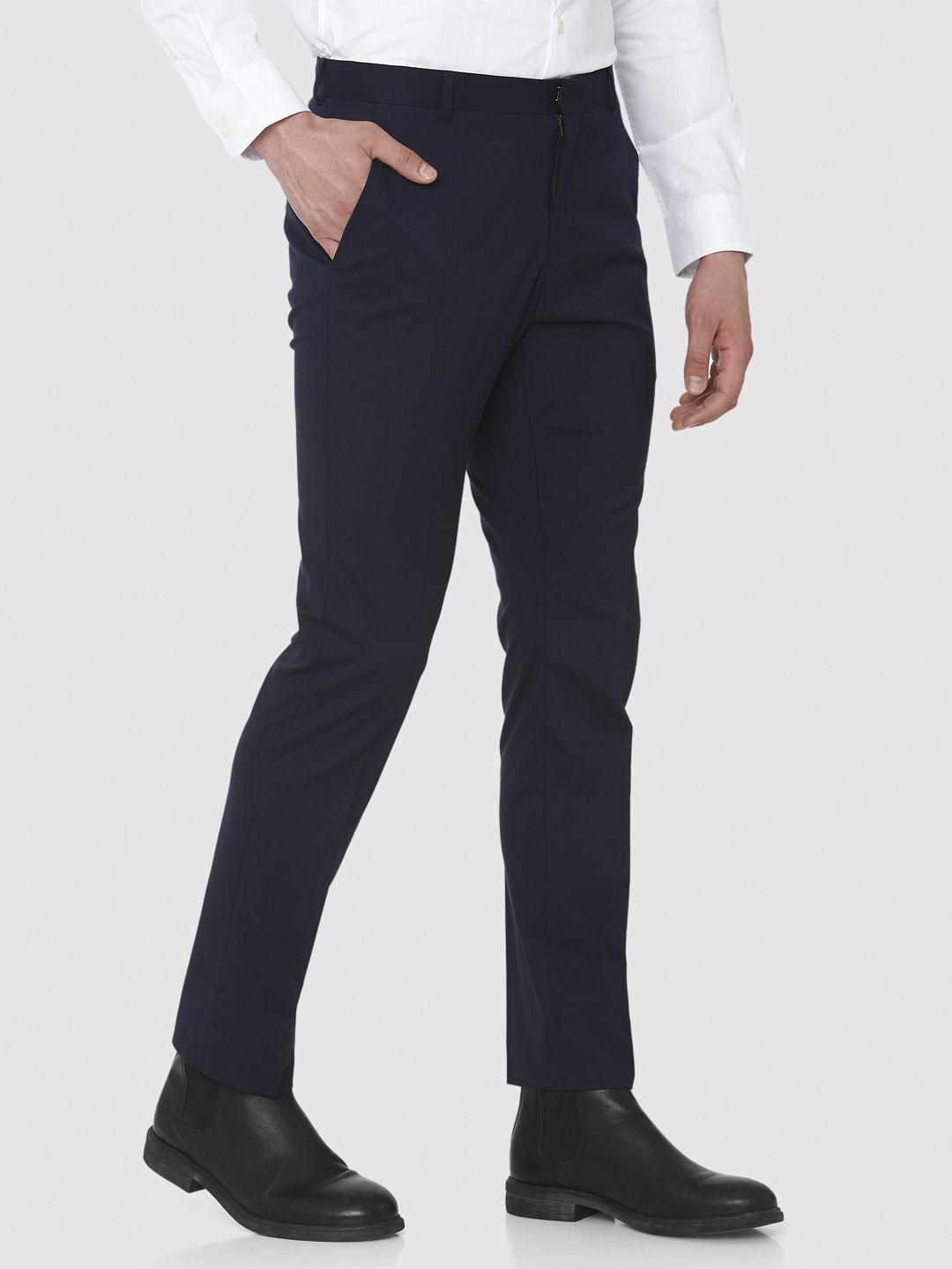 Navy Blue Slim Fit Formal Trousers