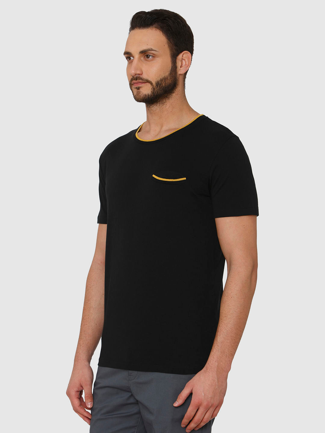 Black Contrast Tipping Crew Neck T-Shirt