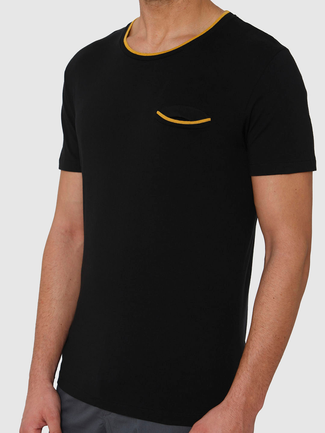 Black Contrast Tipping Crew Neck T-Shirt