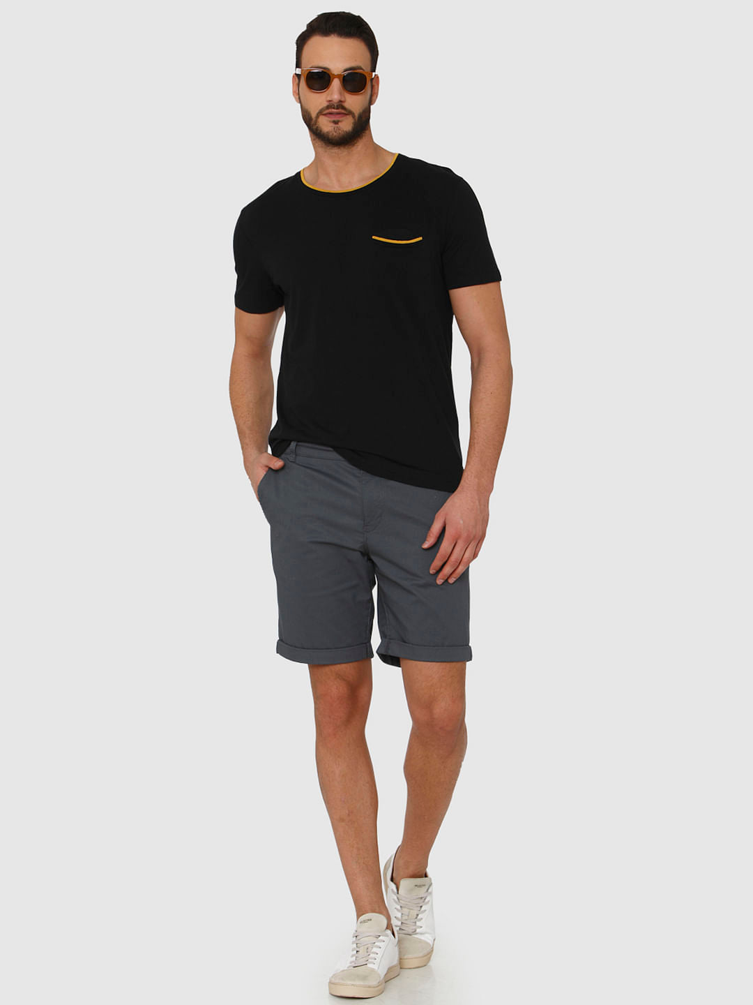 Black Contrast Tipping Crew Neck T-Shirt