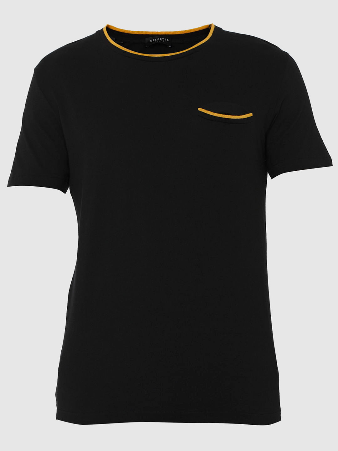 Black Contrast Tipping Crew Neck T-Shirt
