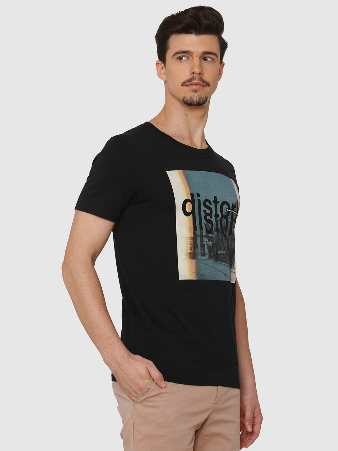 Black Graphic Print Crew Neck T-Shirt