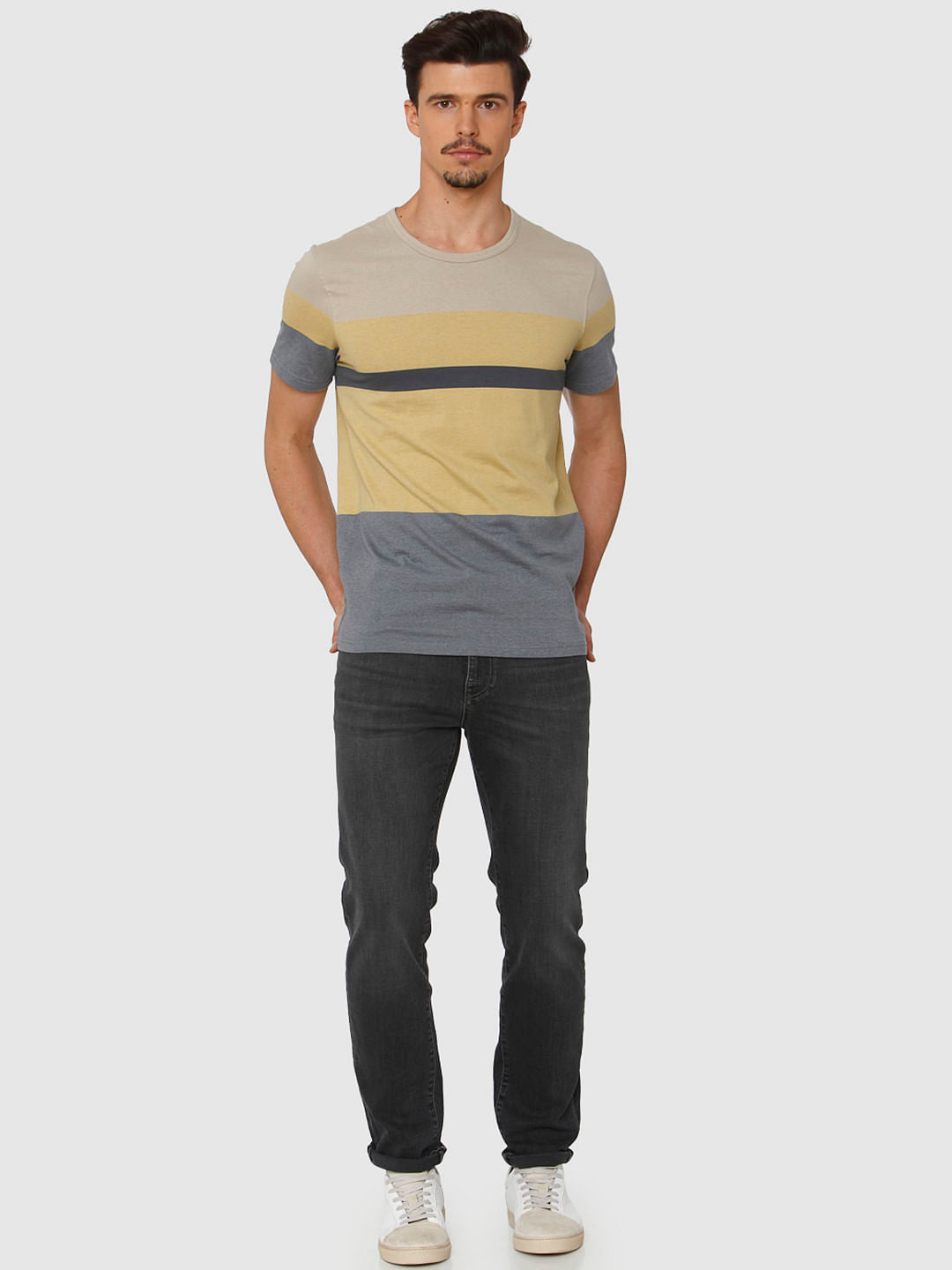 Yellow Colour Blocked Crew Neck T-Shirt