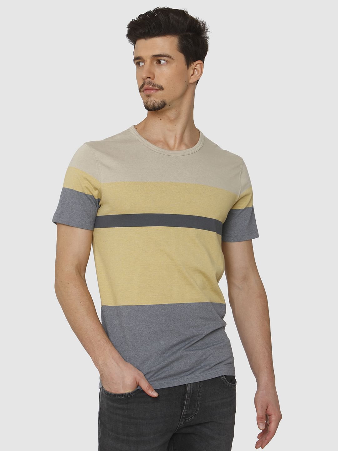Yellow Colour Blocked Crew Neck T-Shirt