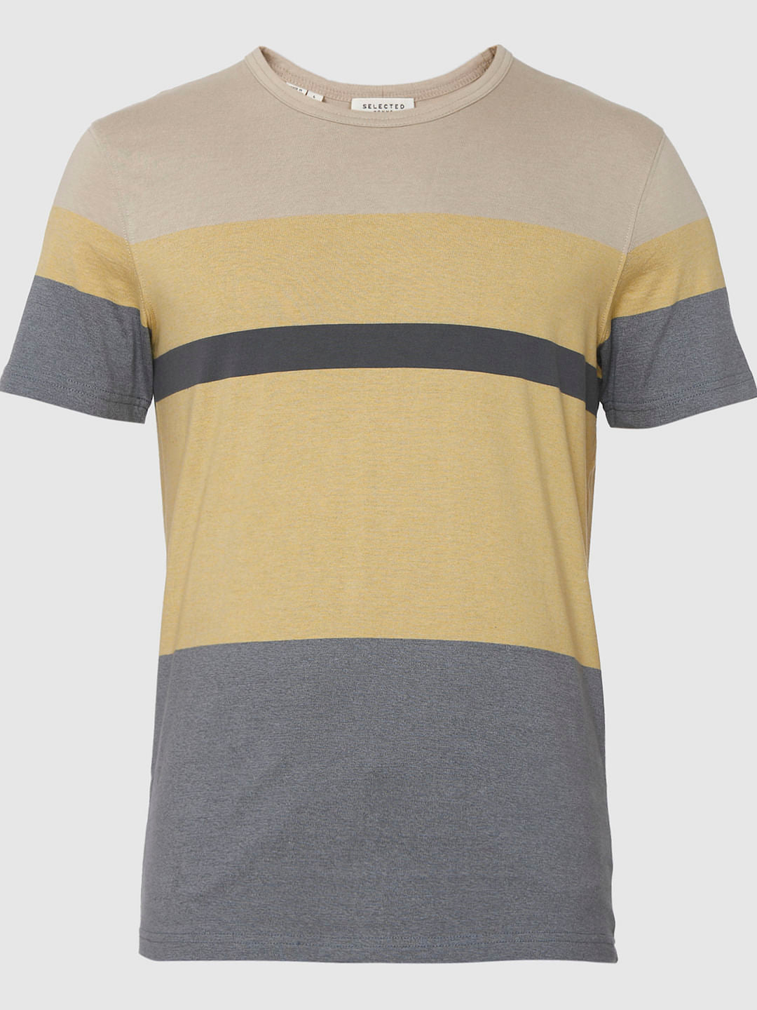 Yellow Colour Blocked Crew Neck T-Shirt