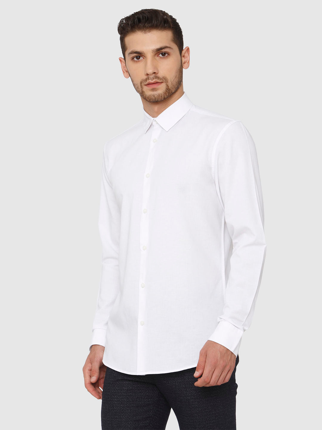 White Linen Slim Fit Formal Shirt