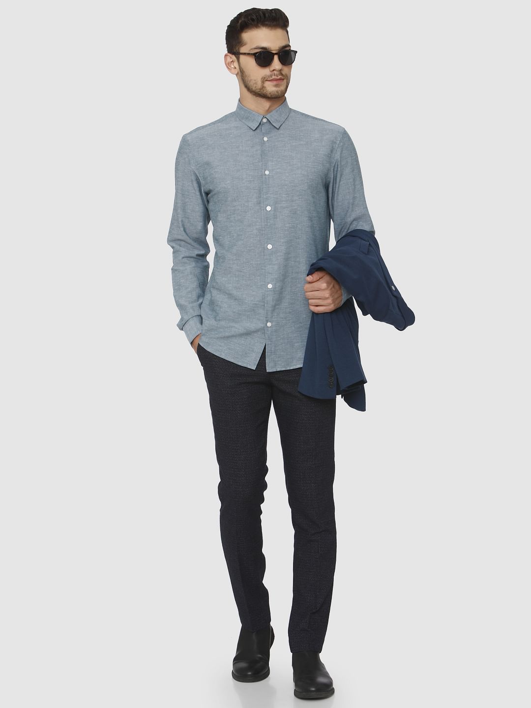 Teal Linen Slim Fit Formal Shirt