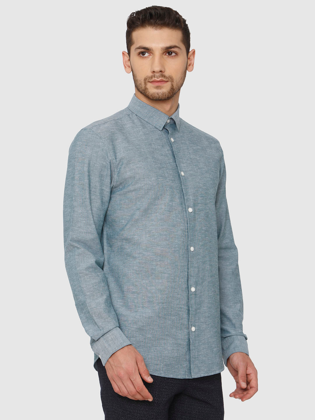 Teal Linen Slim Fit Formal Shirt