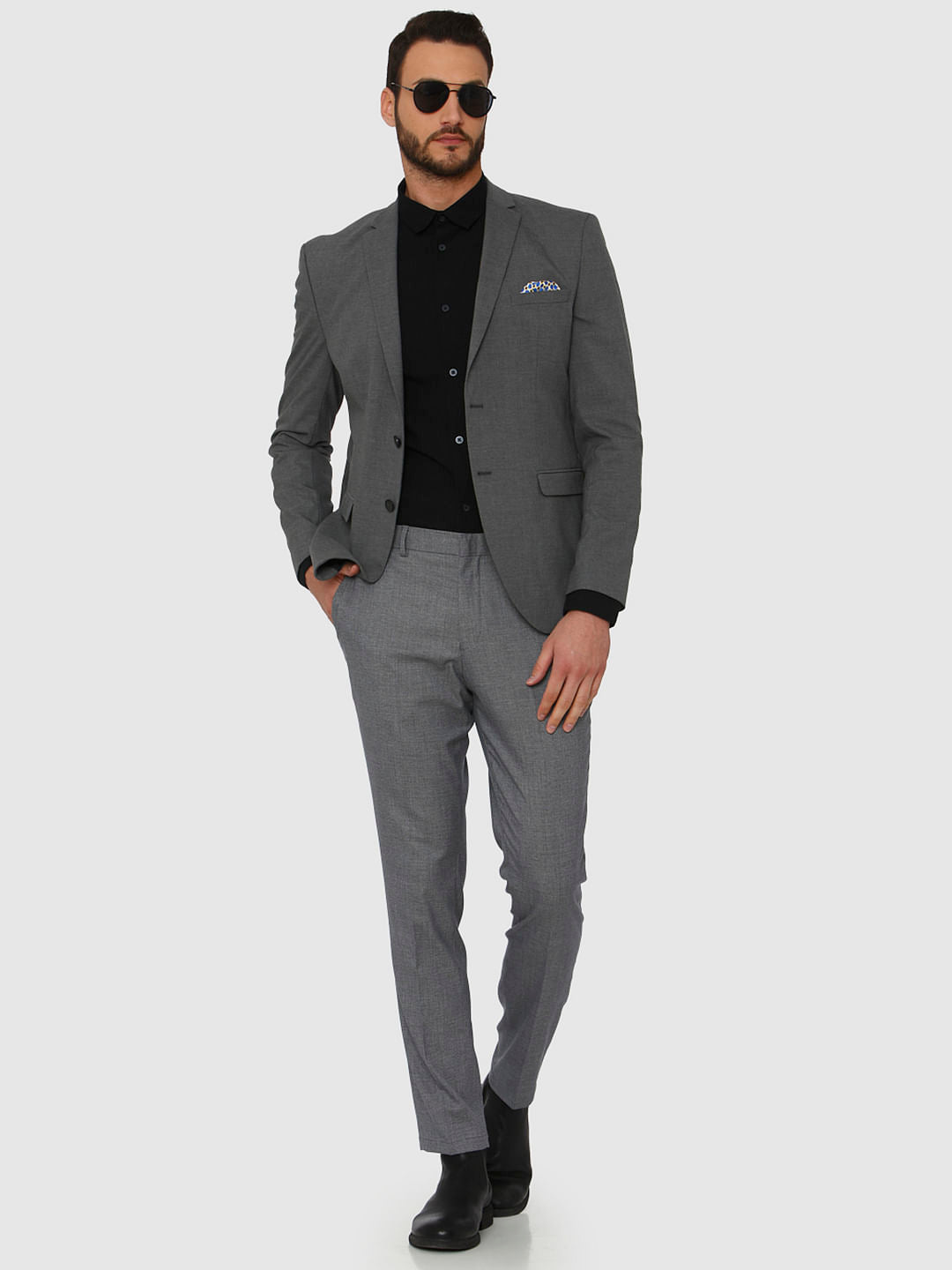 Black Faded Linen Slim Fit Full Sleeves Shirt