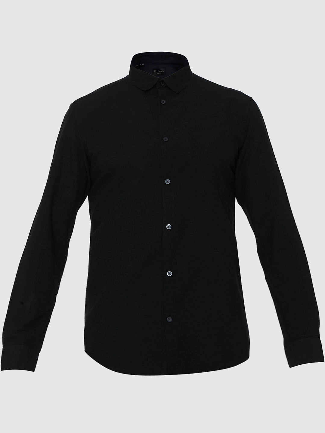 Black Faded Linen Slim Fit Full Sleeves Shirt