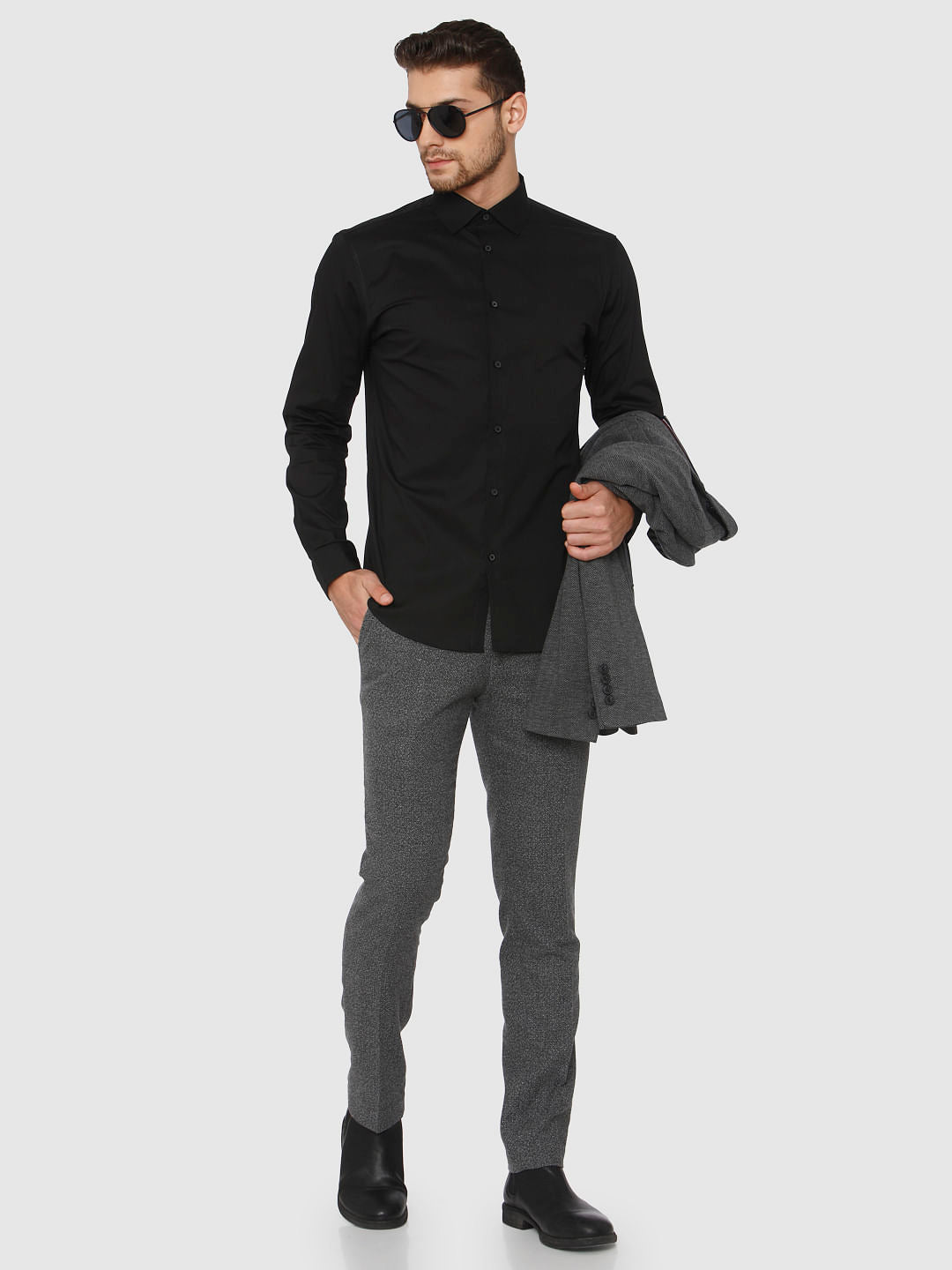 Black Full Sleeves Slim Fit Shirt