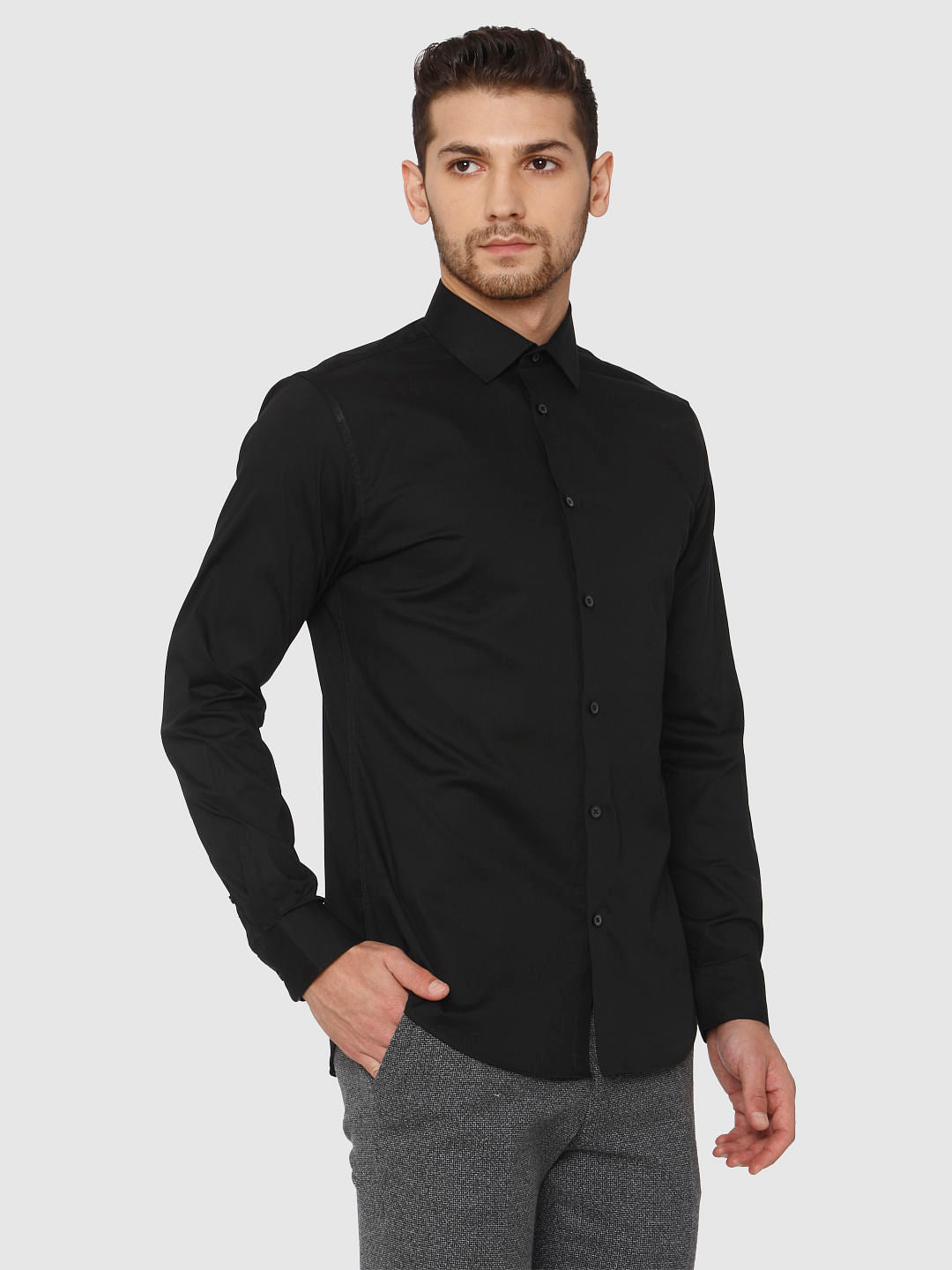 Black Full Sleeves Slim Fit Shirt