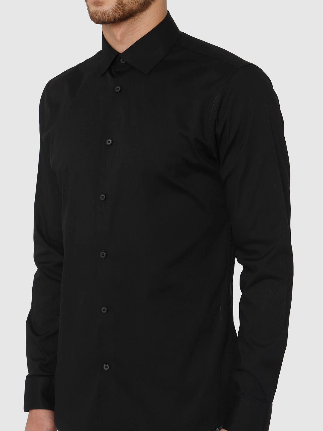 Black Full Sleeves Slim Fit Shirt
