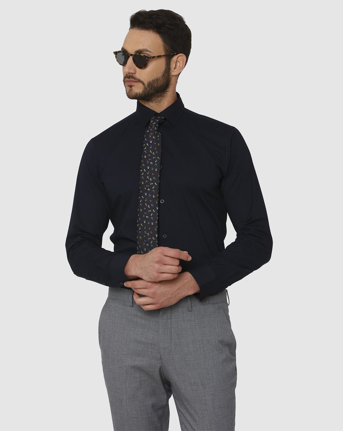 Navy Blue Slim Fit Full Sleeves Formal Shirt