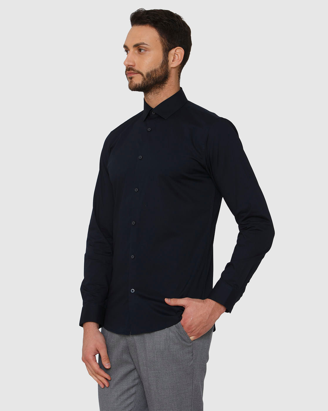 Navy Blue Slim Fit Full Sleeves Formal Shirt