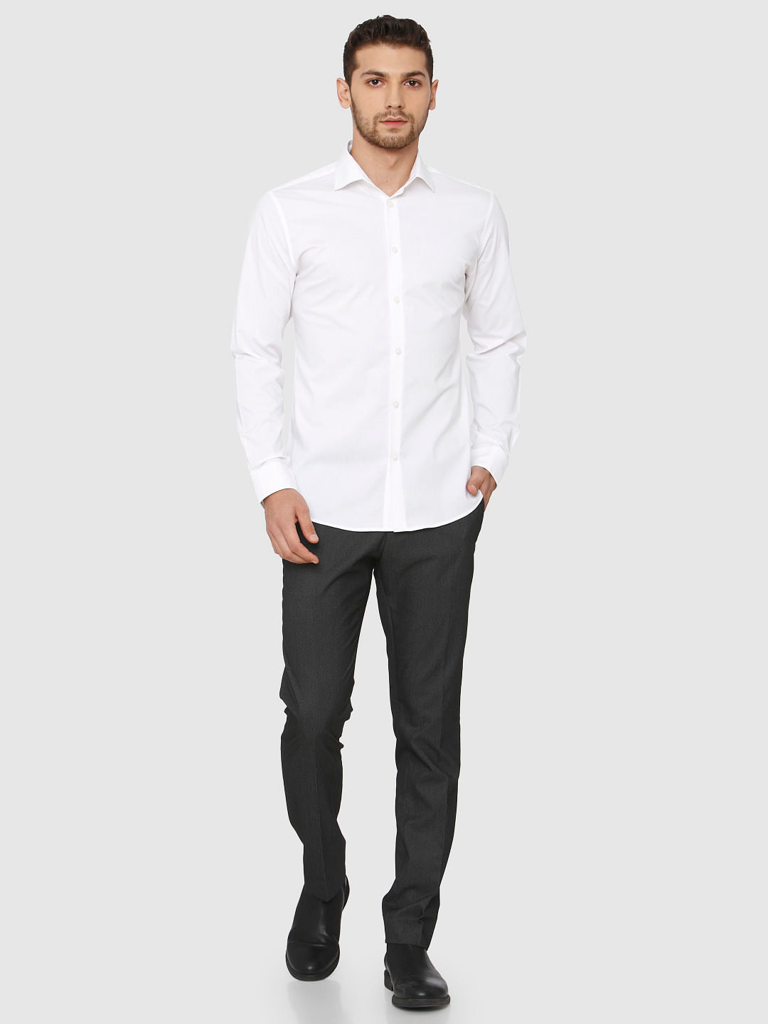 White Full Sleeves Slim Fit Shirt