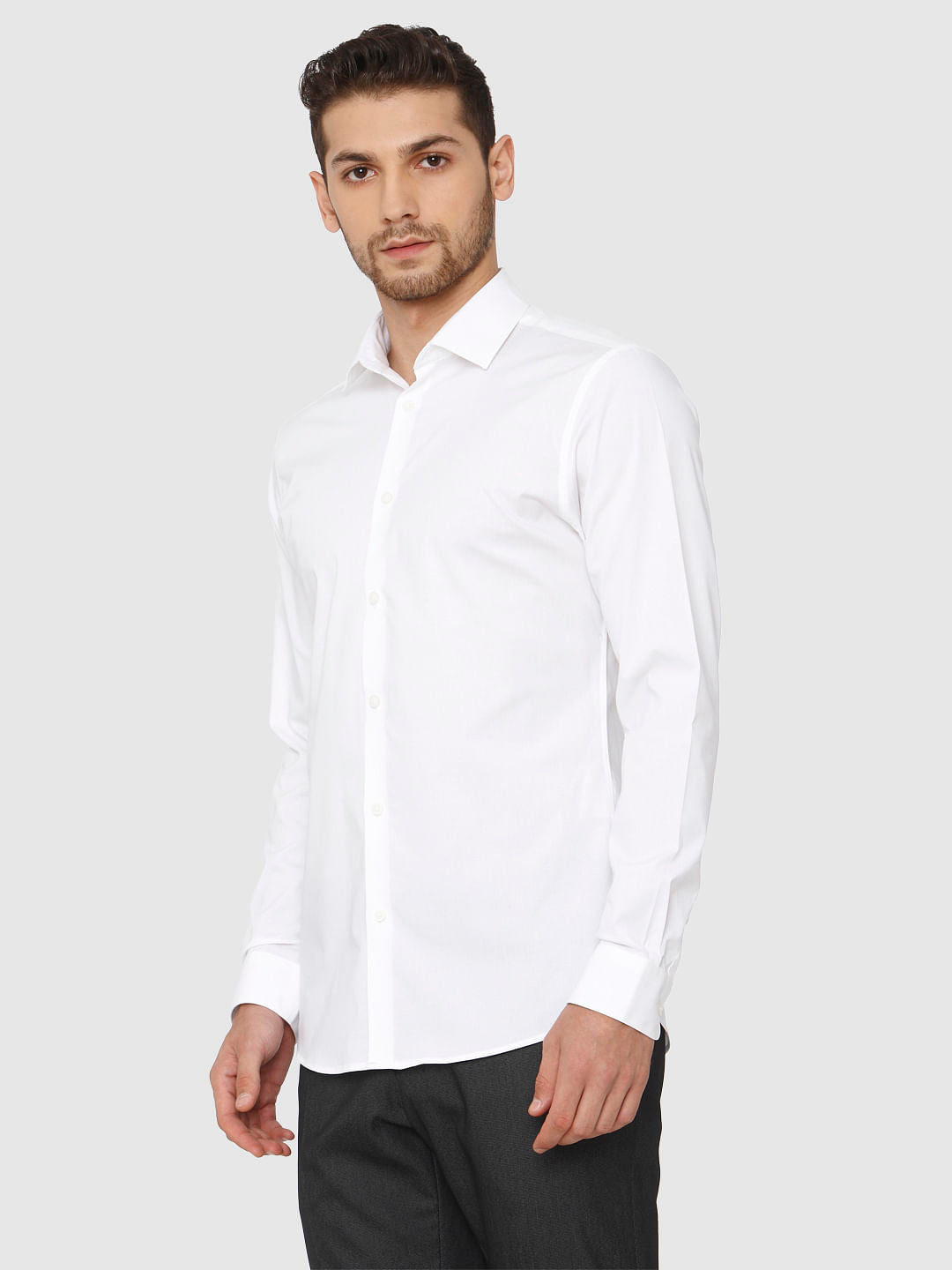 White Full Sleeves Slim Fit Shirt