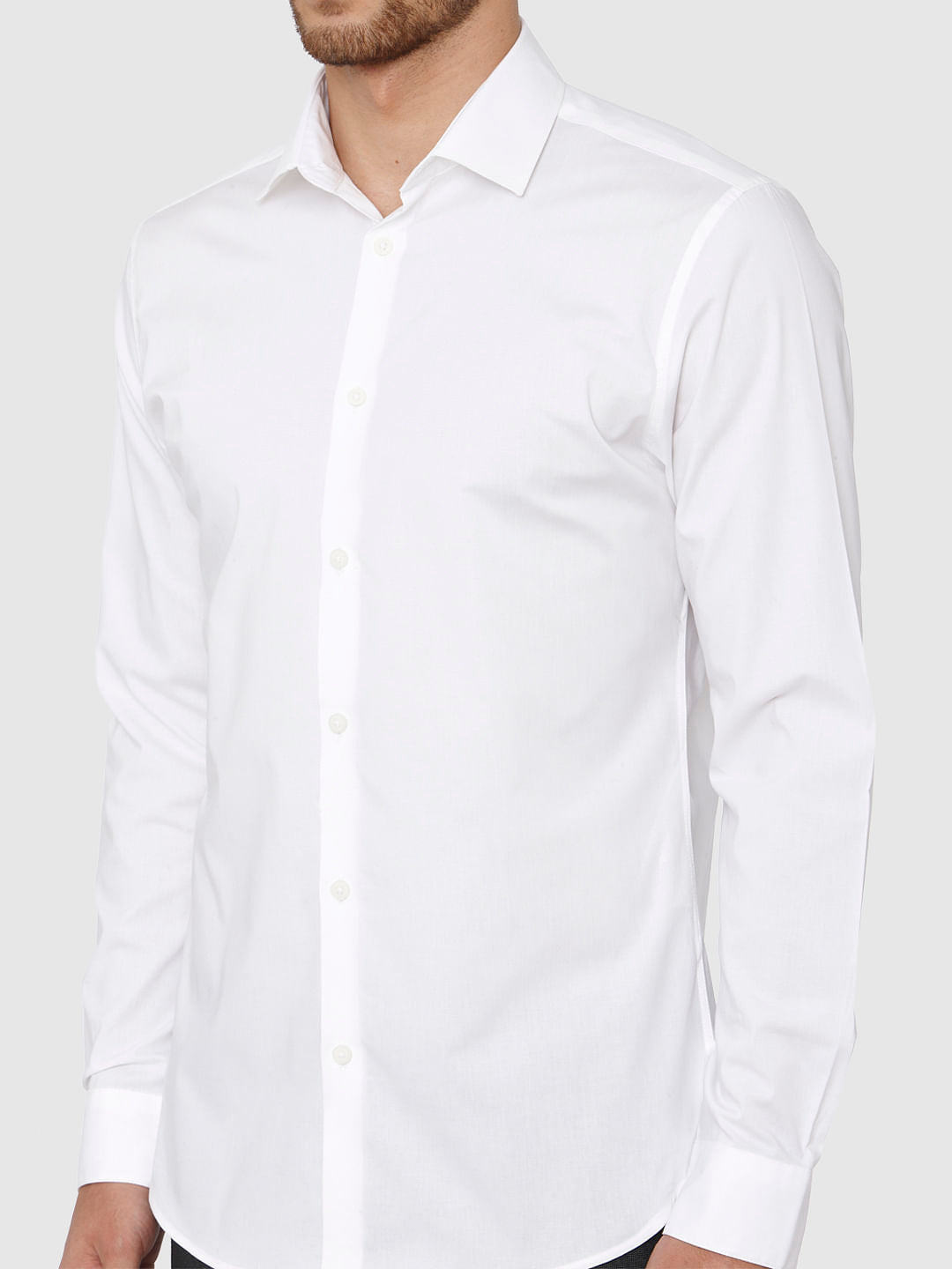 White Full Sleeves Slim Fit Shirt