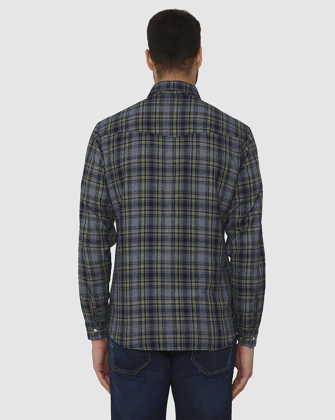 Dark Blue Tartan Checks Slim Fit Full Sleeves Shirt