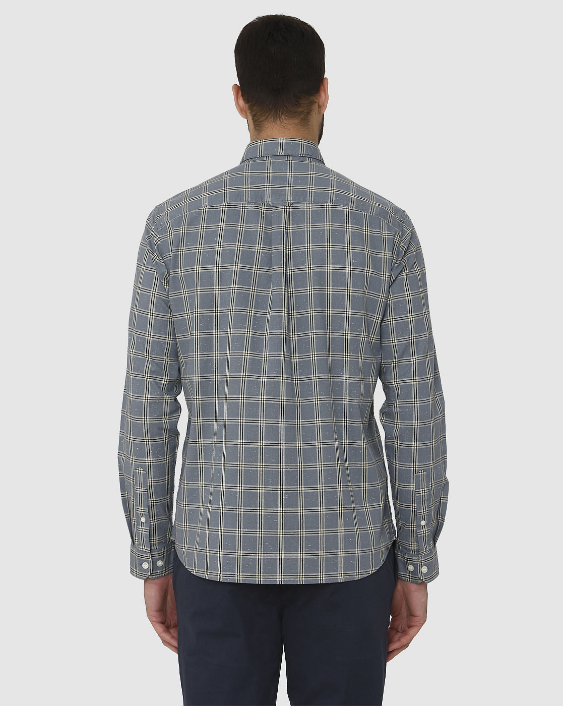 Blue Checks Curved Hem Full Sleeves Shirt