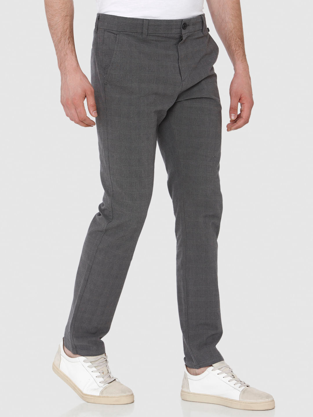 Grey Check Slim Fit Pants