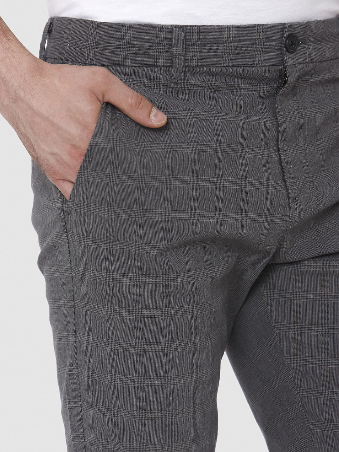 Grey Check Slim Fit Pants
