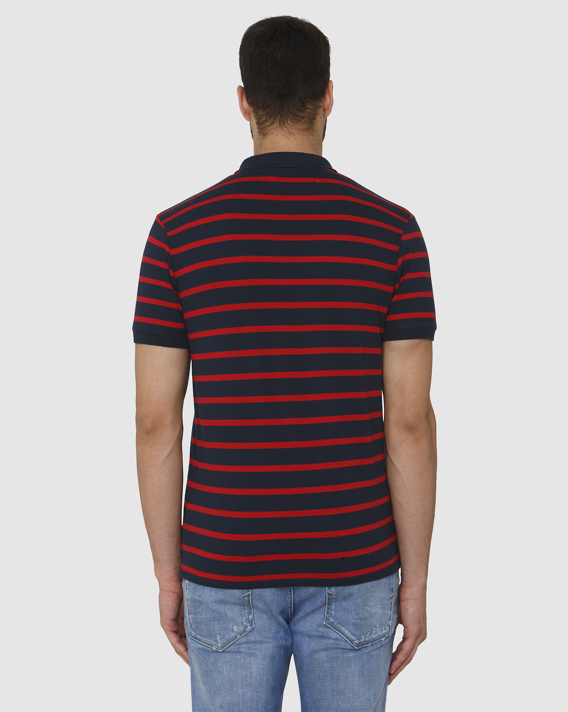 Blue Striped Polo Neck T-Shirt