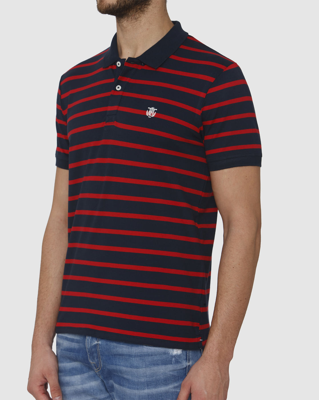 Blue Striped Polo Neck T-Shirt