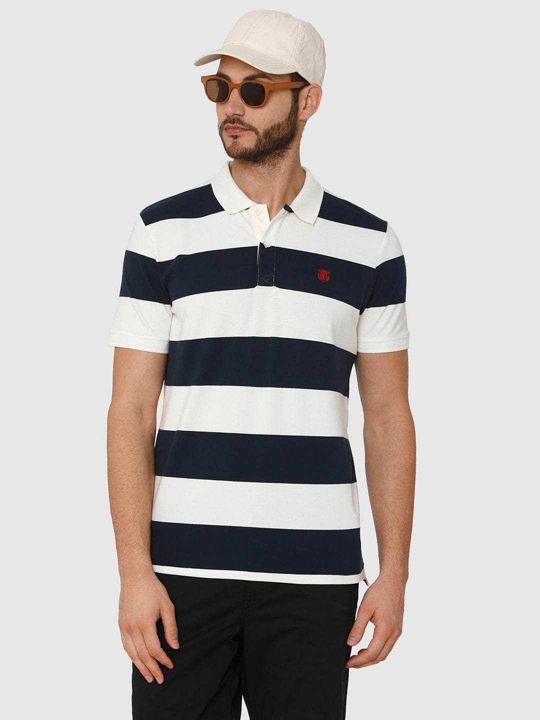 White Striped Polo Neck T-Shirt