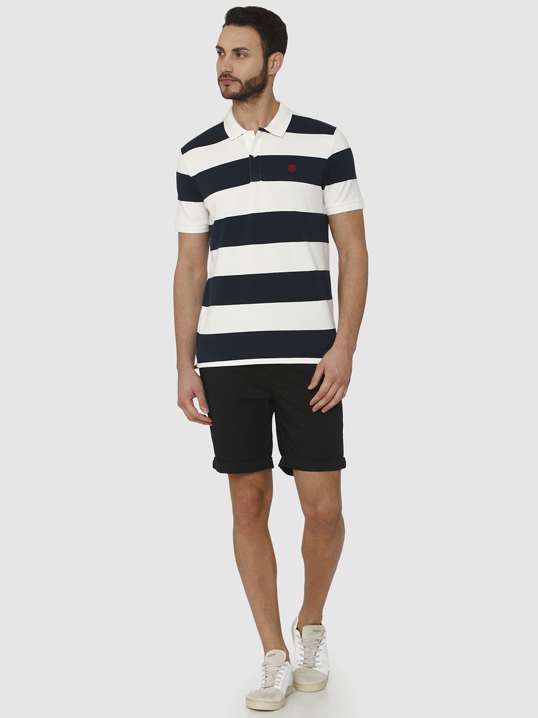 White Striped Polo Neck T-Shirt