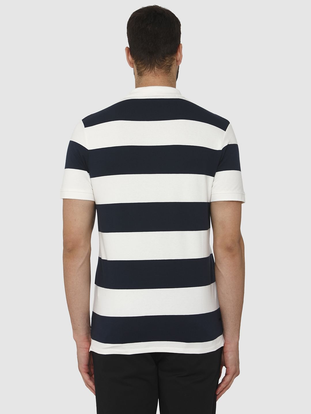 White Striped Polo Neck T-Shirt