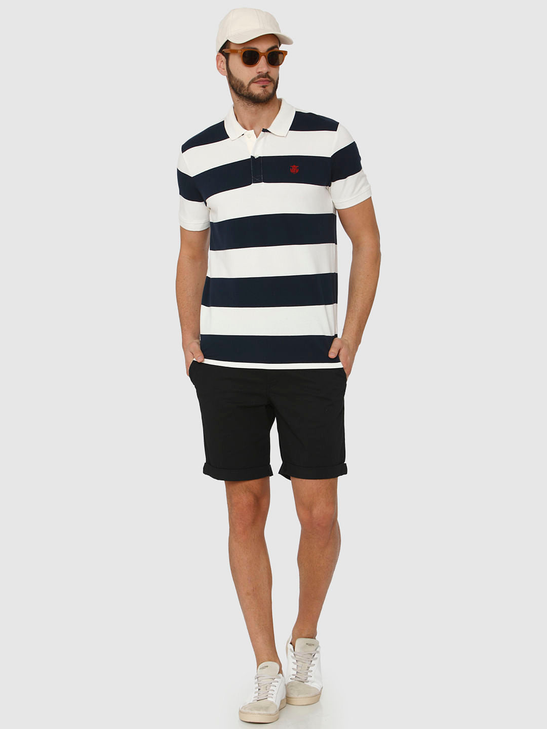 White Striped Polo Neck T-Shirt