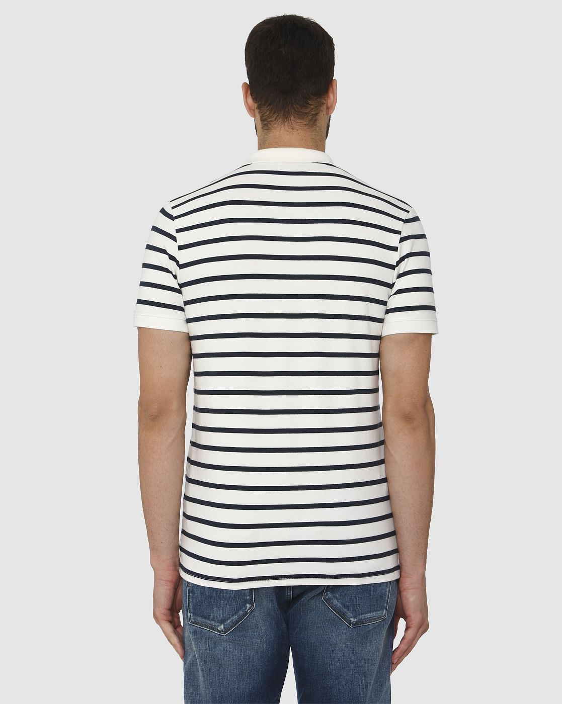 White Striped Polo Neck T-Shirt