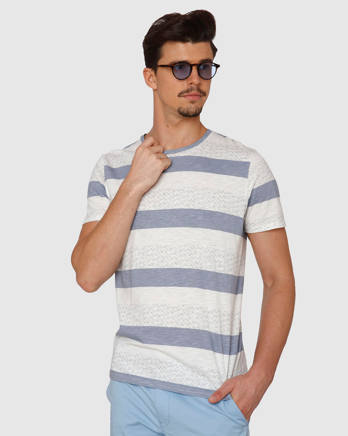 White Colour Blocked Crew Neck T-Shirt