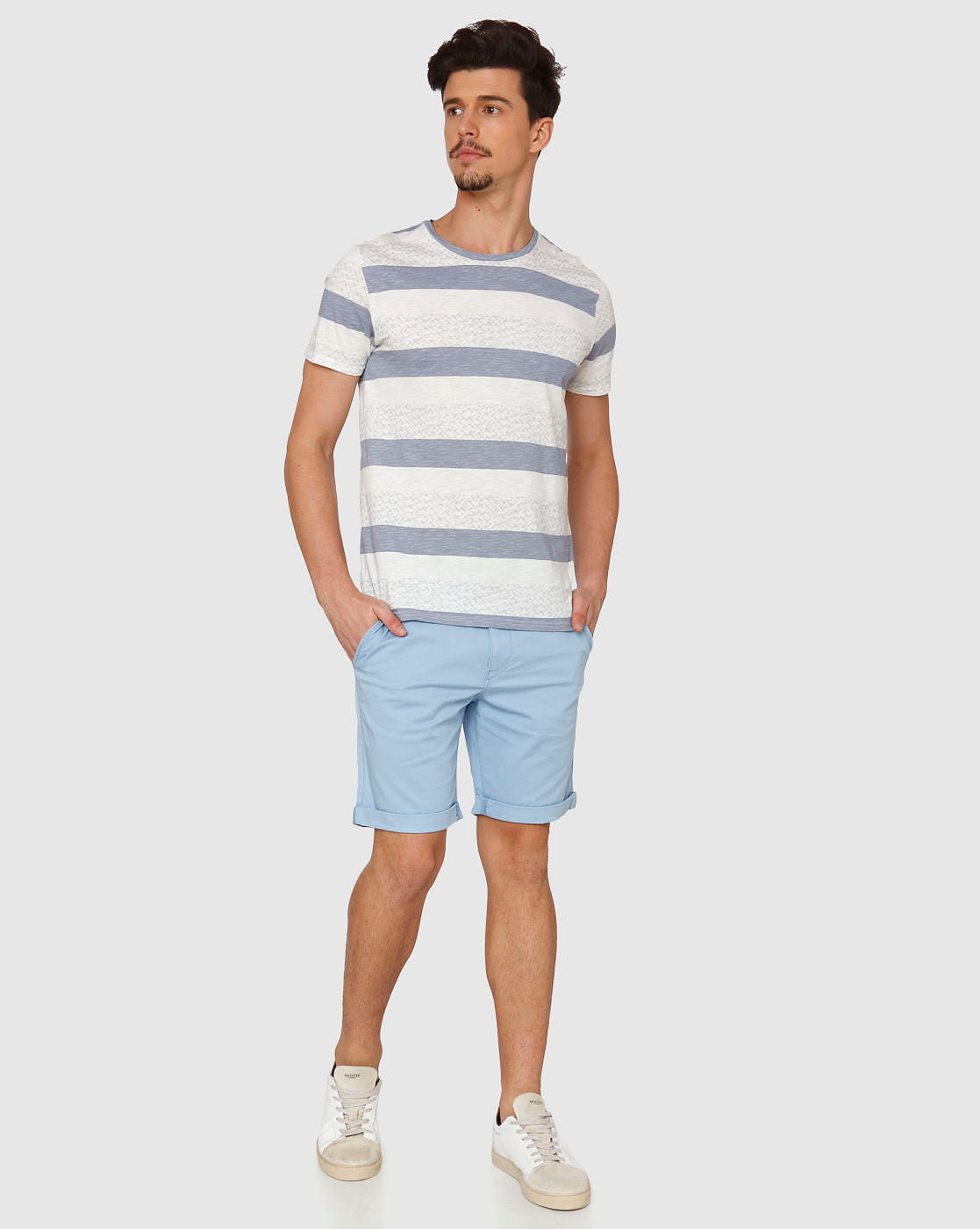 White Colour Blocked Crew Neck T-Shirt