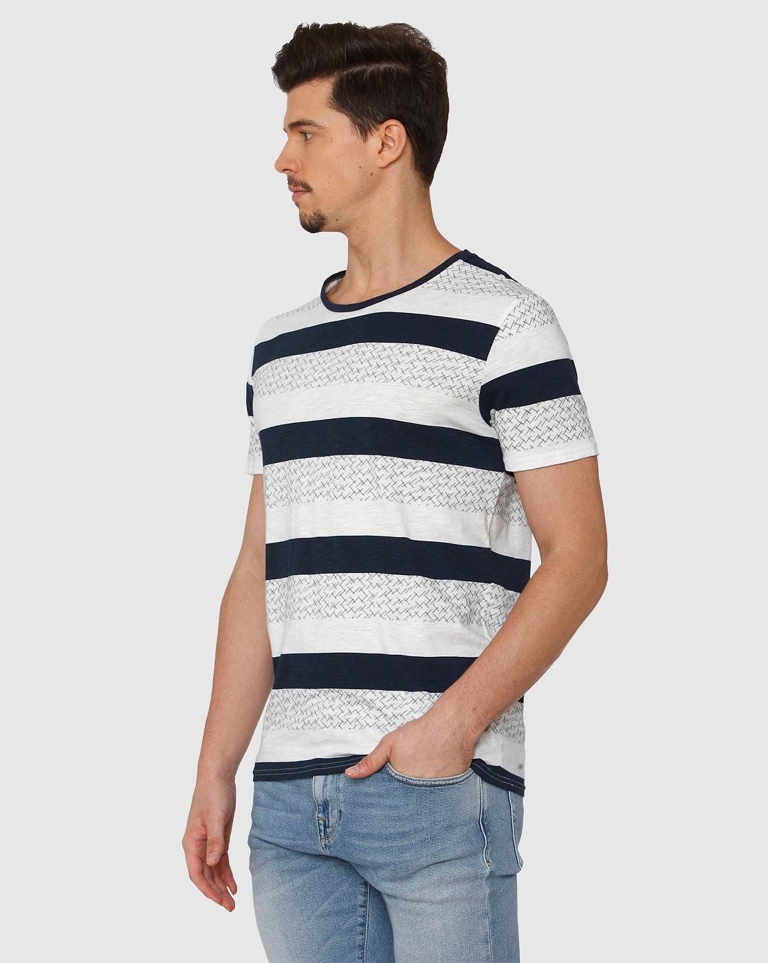 White Colour Blocked Crew Neck T-Shirt