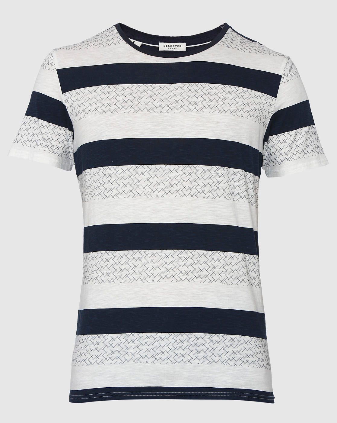 White Colour Blocked Crew Neck T-Shirt