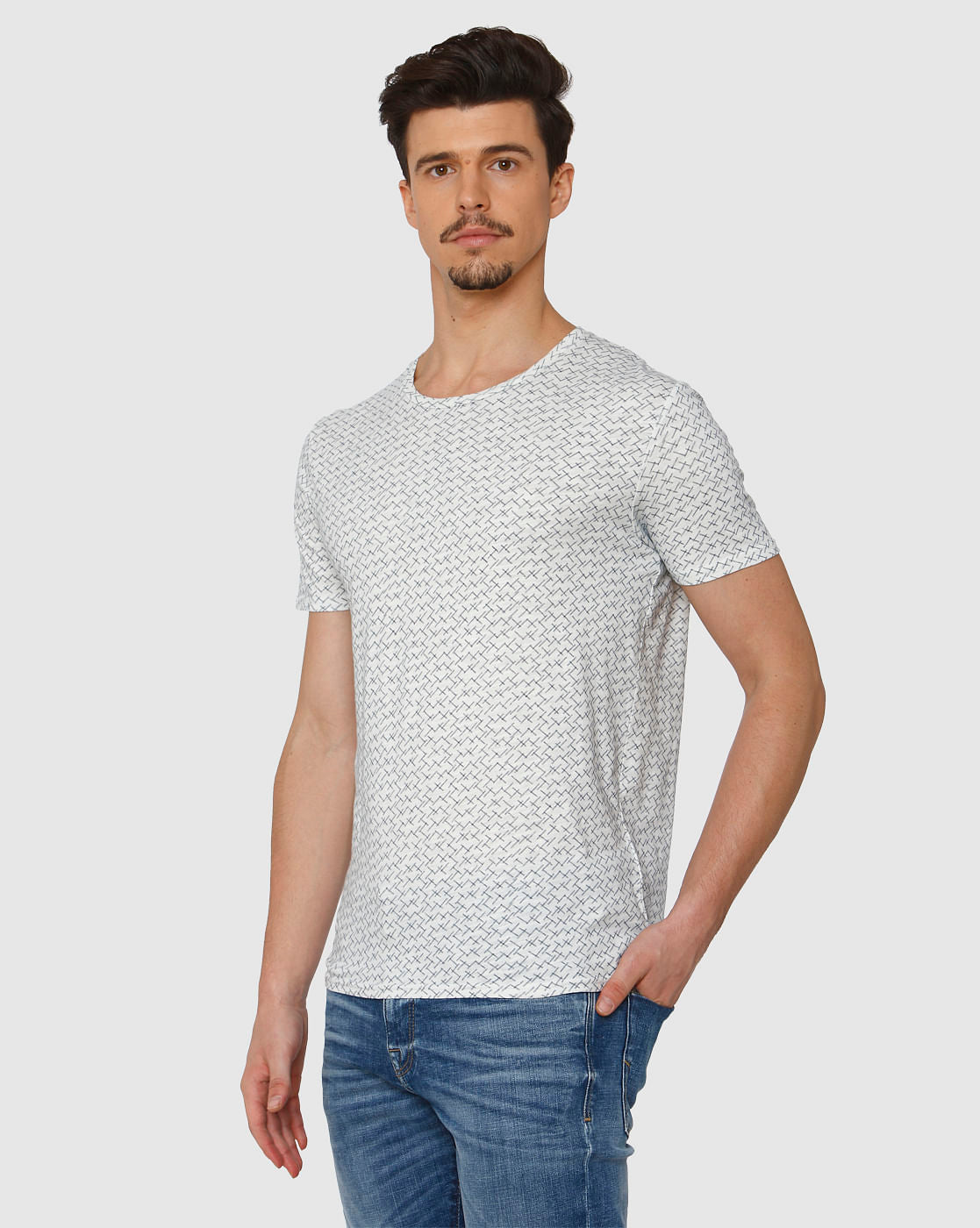 White All Over Print Crew Neck T-Shirt