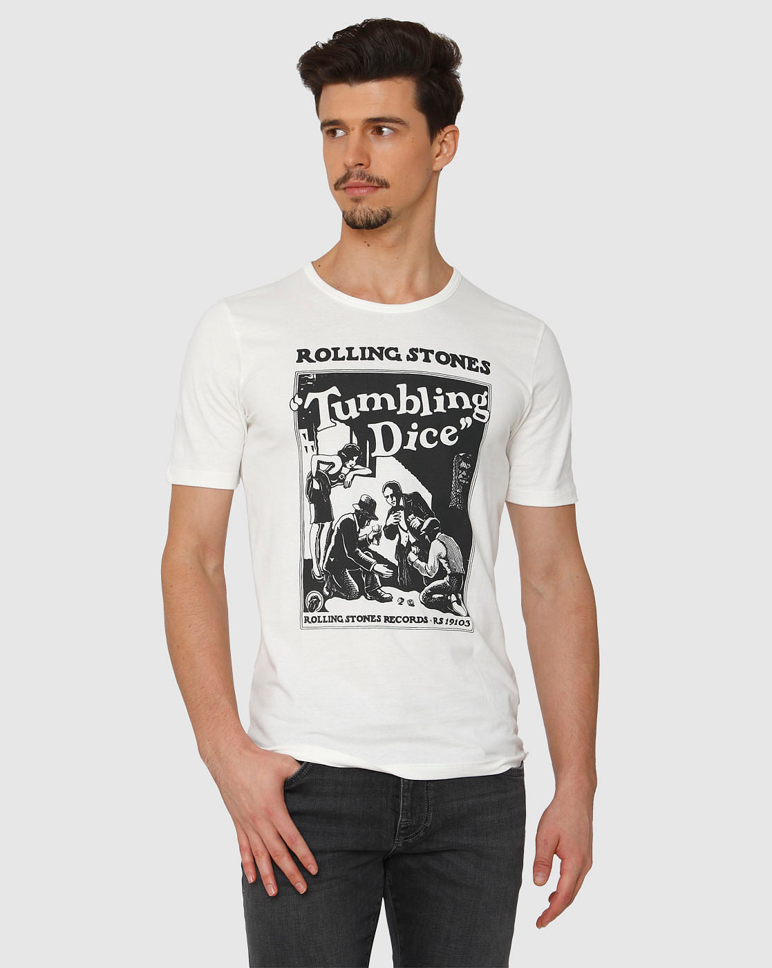 White Graphic Chest Print Crew Neck T-Shirt