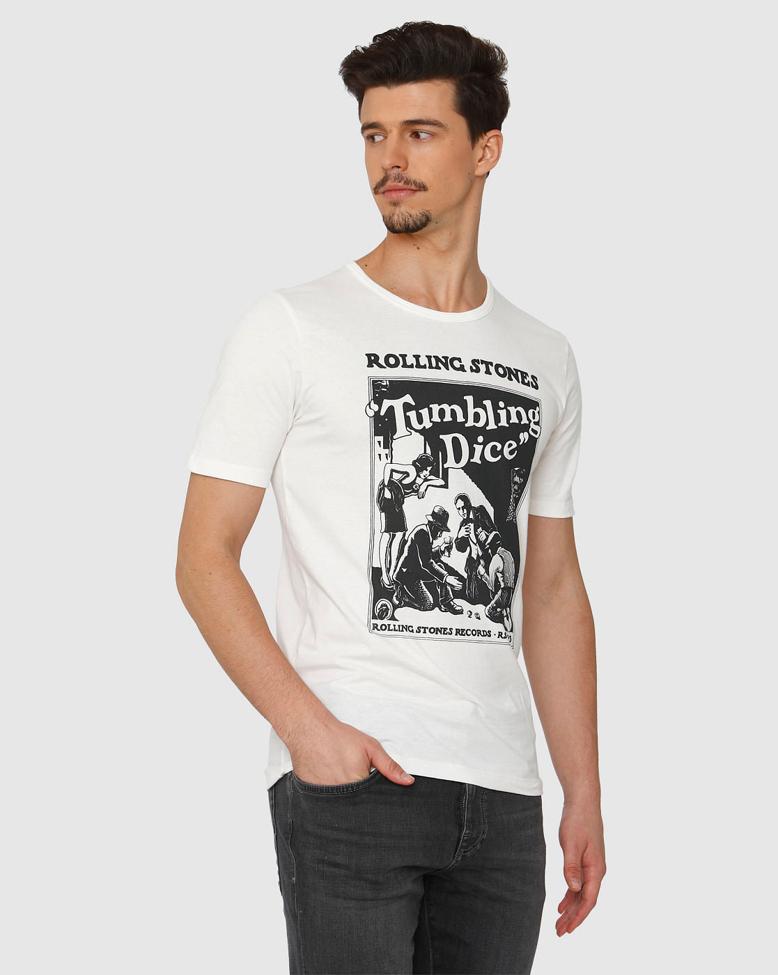 White Graphic Chest Print Crew Neck T-Shirt