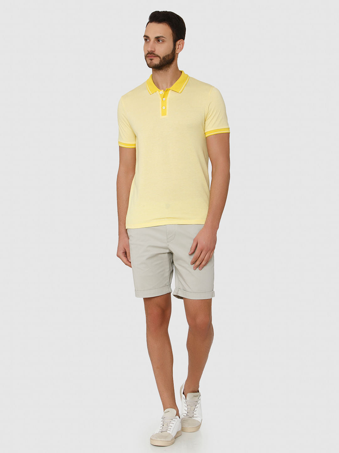 Yellow Contrast Tipping Polo Neck T-Shirt