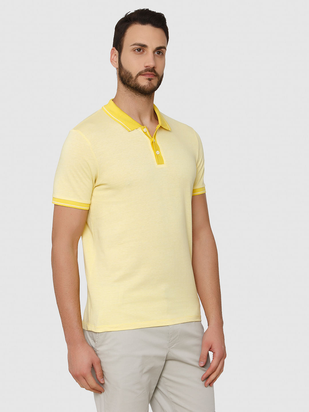 Yellow Contrast Tipping Polo Neck T-Shirt