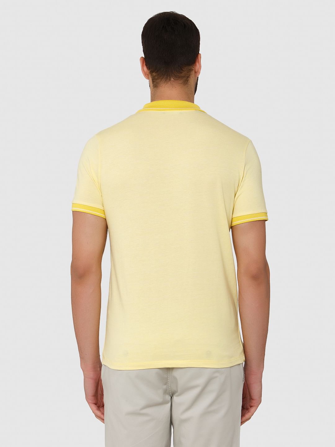 Yellow Contrast Tipping Polo Neck T-Shirt