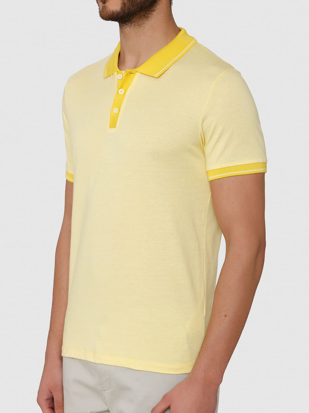 Yellow Contrast Tipping Polo Neck T-Shirt