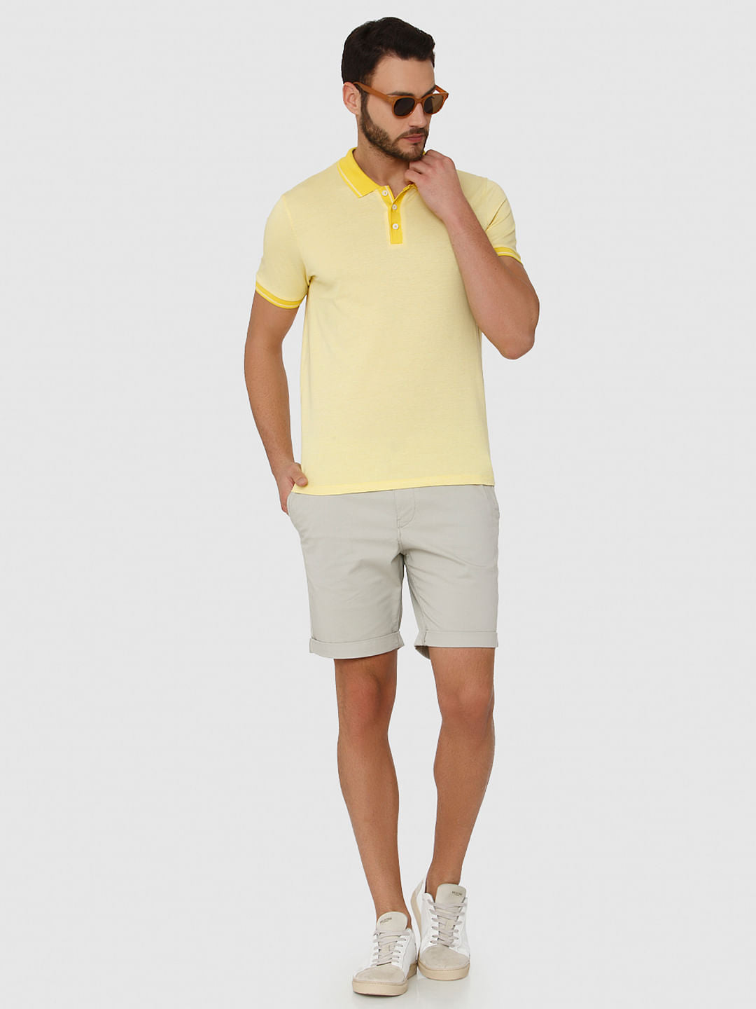 Yellow Contrast Tipping Polo Neck T-Shirt