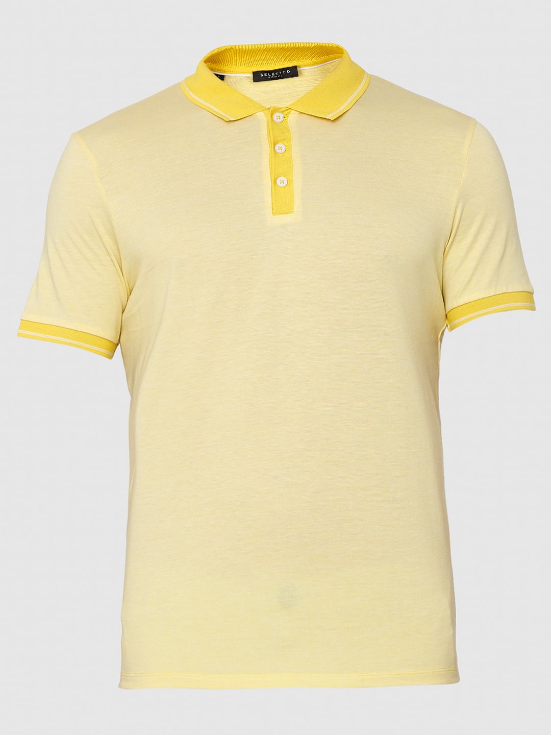Yellow Contrast Tipping Polo Neck T-Shirt