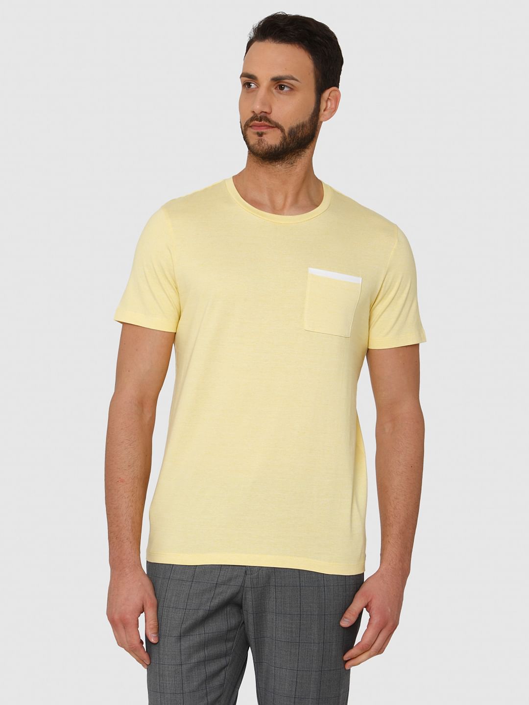 Yellow Front Pocket Crew Neck T-Shirt